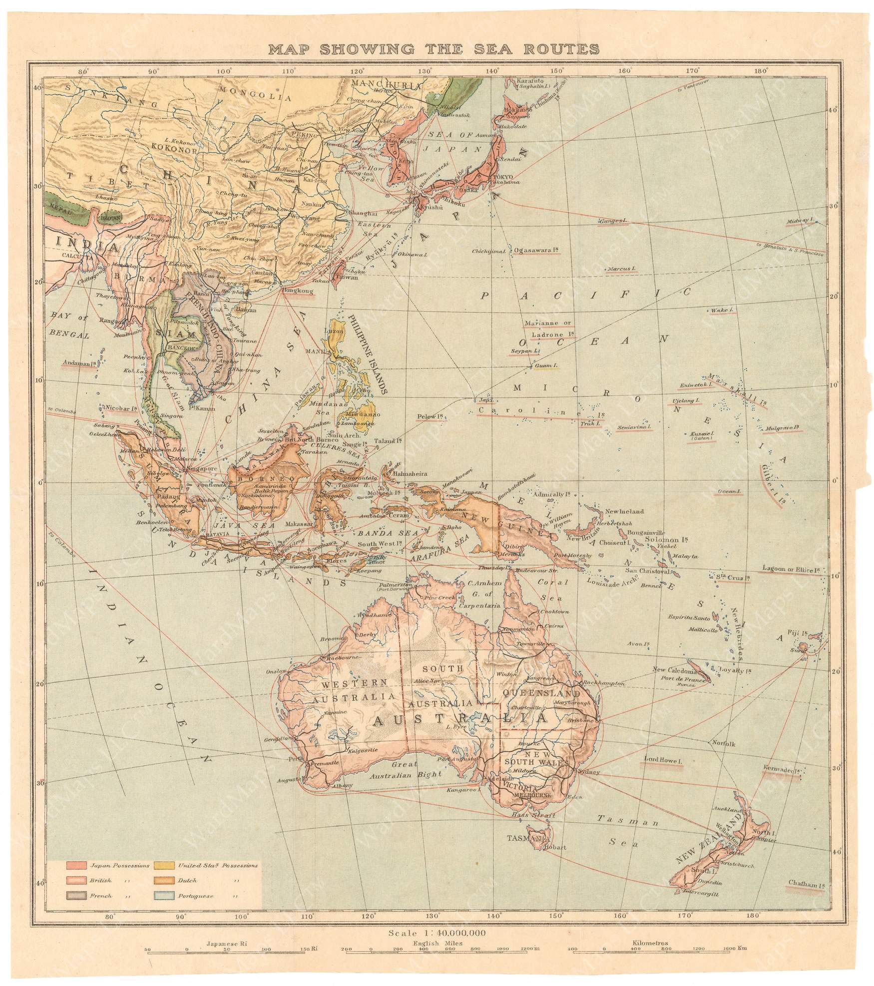 Asia Sea Rout Southeast Asia Sea Routes 1920 – WardMaps LLC
