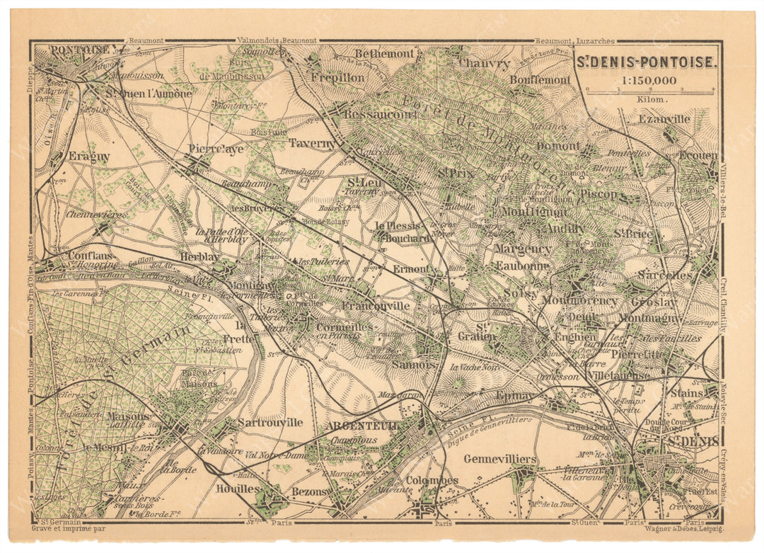Paris, France 1894: Far Northwest Suburbs