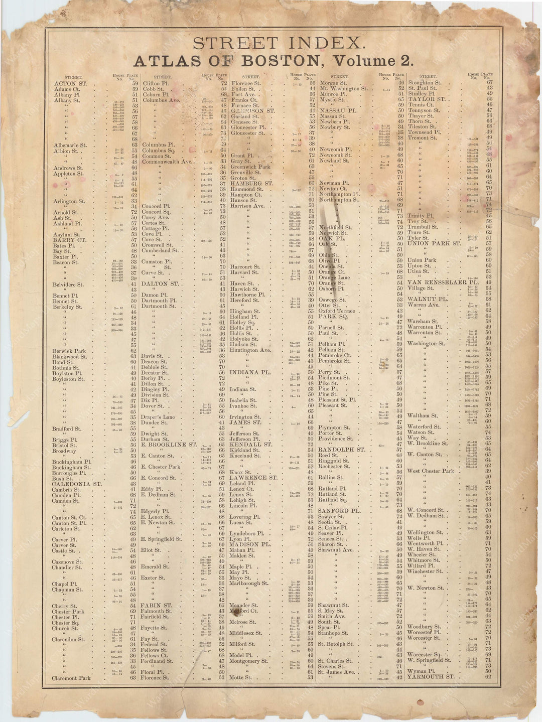 Boston, Massachusetts 1888 Vol. 2 Street Index