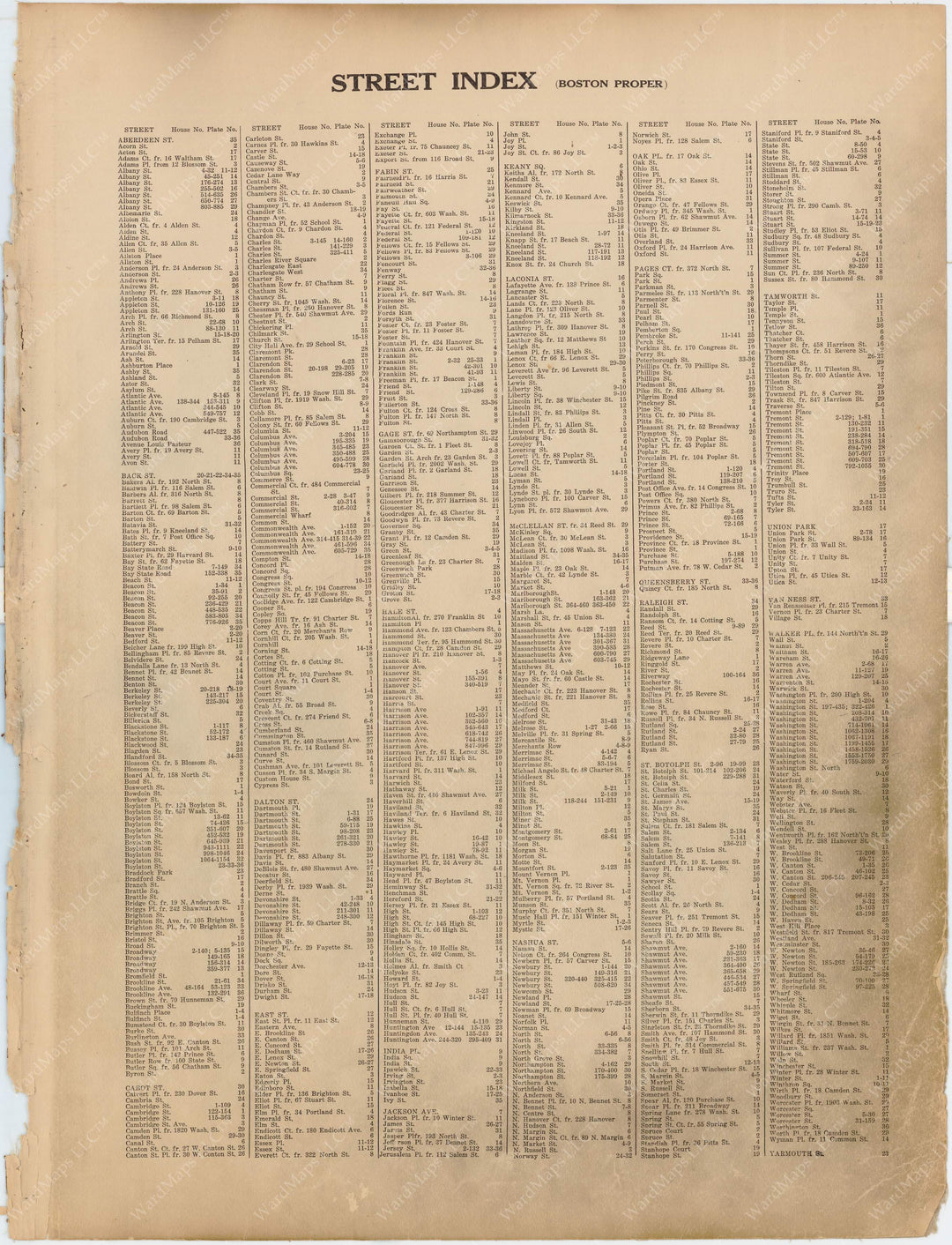 Boston, Massachusetts 1928 Street Index