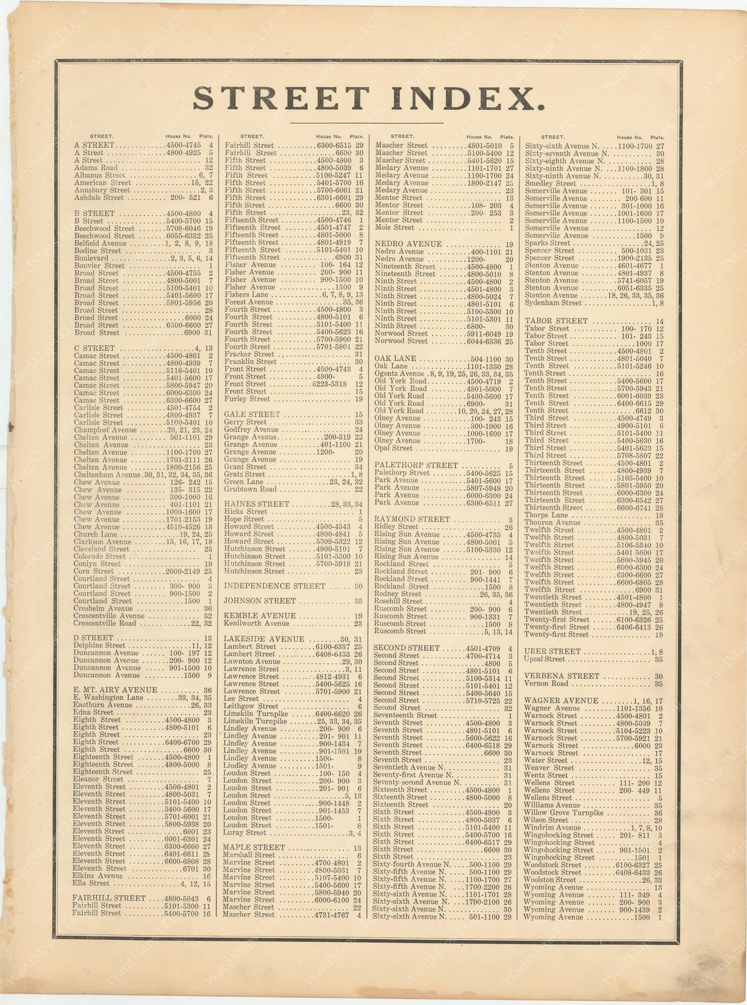 Philadelphia, Pennsylvania 1913 Street Index