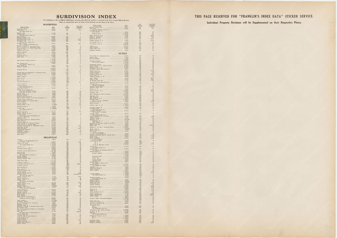 Essex County, New Jersey, Vol. D, 1932 Subdivision Index