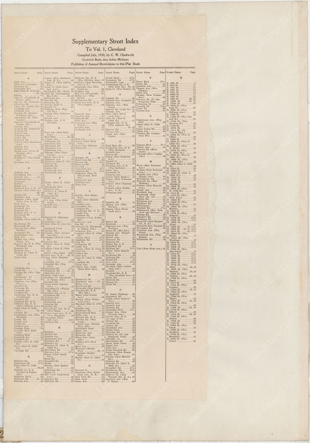 Cleveland, Ohio, Vol. 1, 1912, Street Index