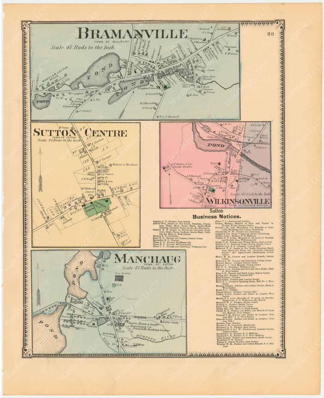 Sutton Ma Map Millbury and Sutton, Massachusetts 1870 – WardMaps LLC