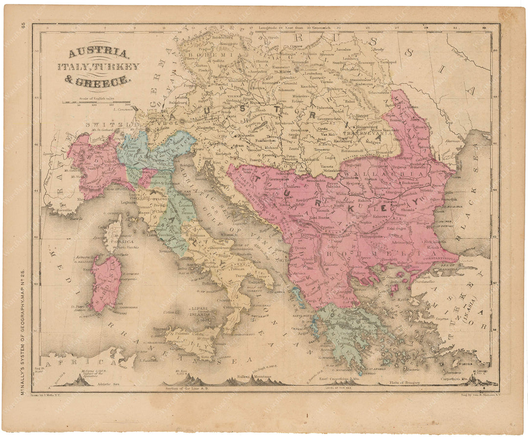 Italy, Austria-Hungary, and Turkey In Europe (Balkans) 1856