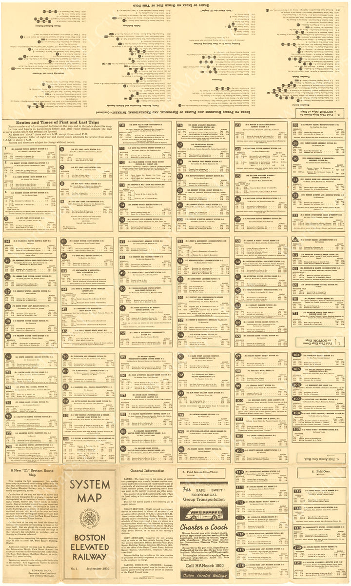 Boston Elevated Railway Co. (Massachusetts) System Route Map #1 1936