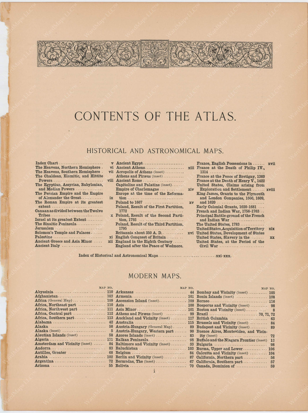 Century Atlas of the World 1897 Table of Contents 1