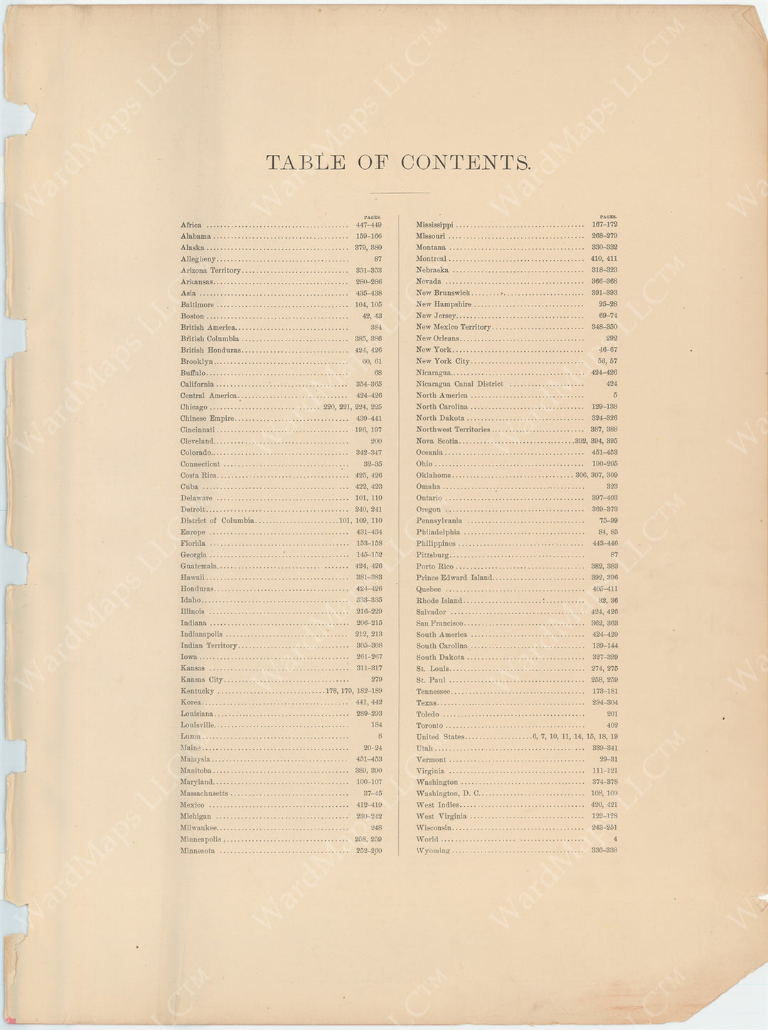 Rand, McNally & Co.'s Enlarged Business Atlas 1903 Table of Contents