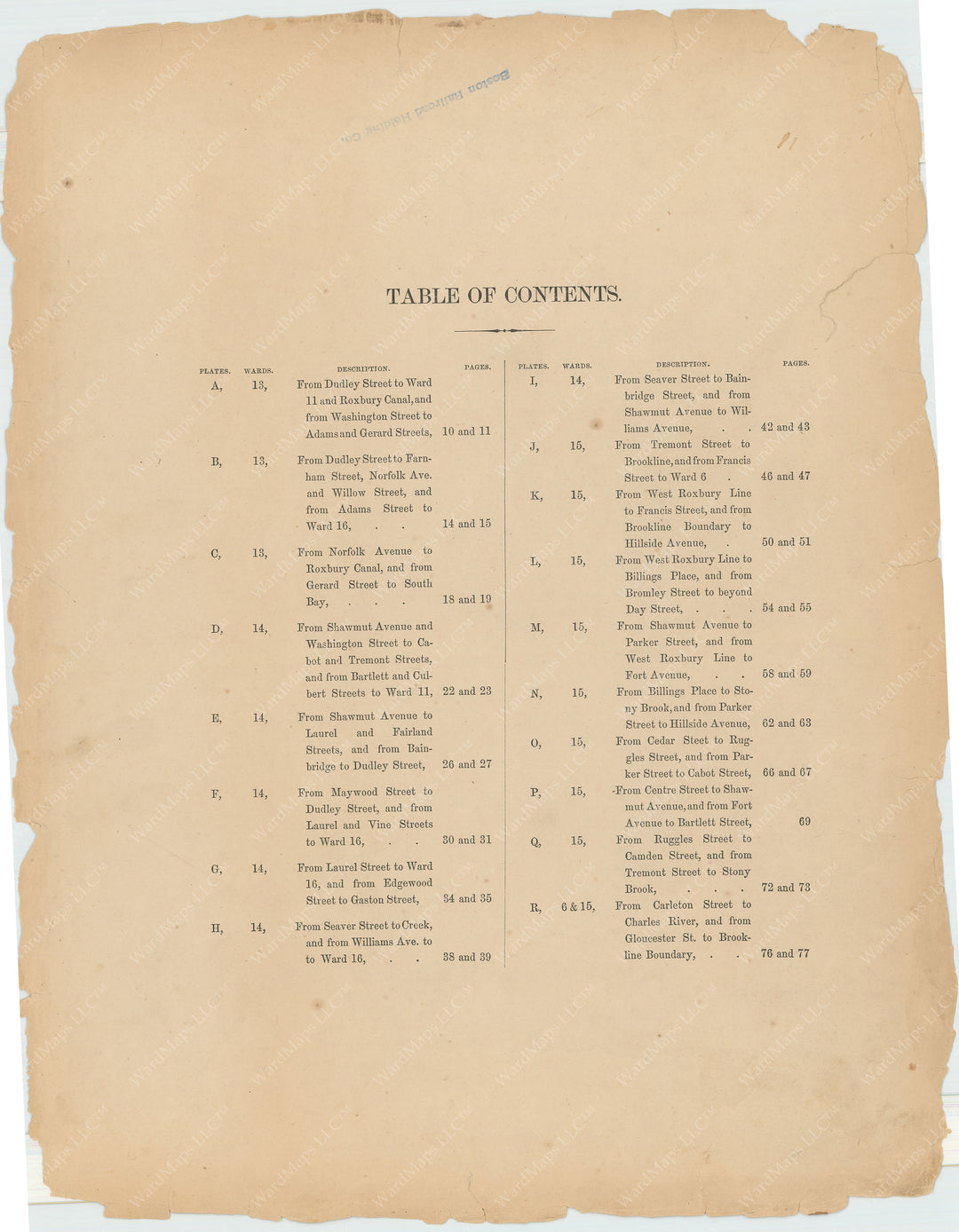 Boston and Roxbury, Massachusetts 1873 Table of Contents