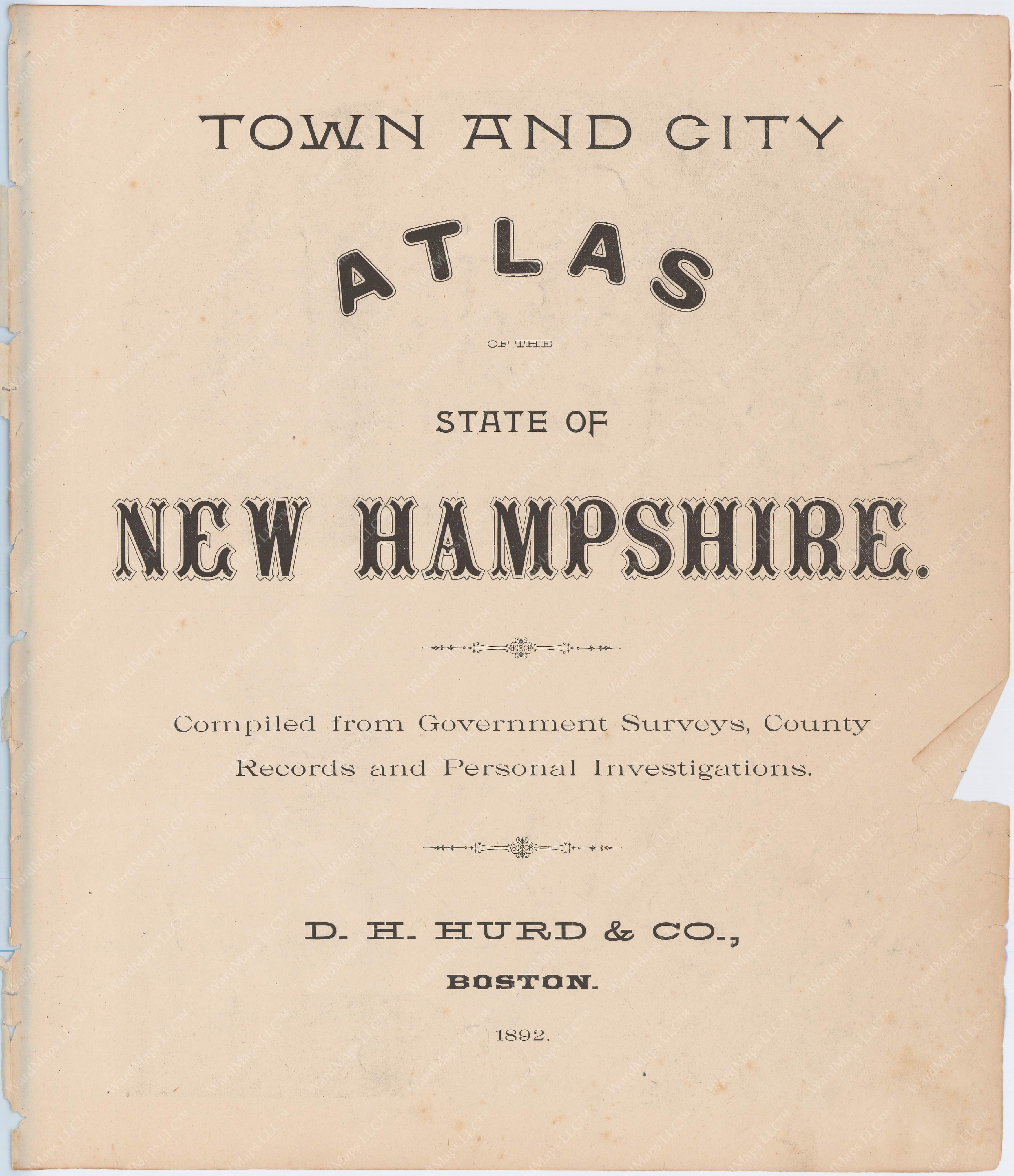 New Hampshire 1892 Title Page Wardmaps Llc 1337