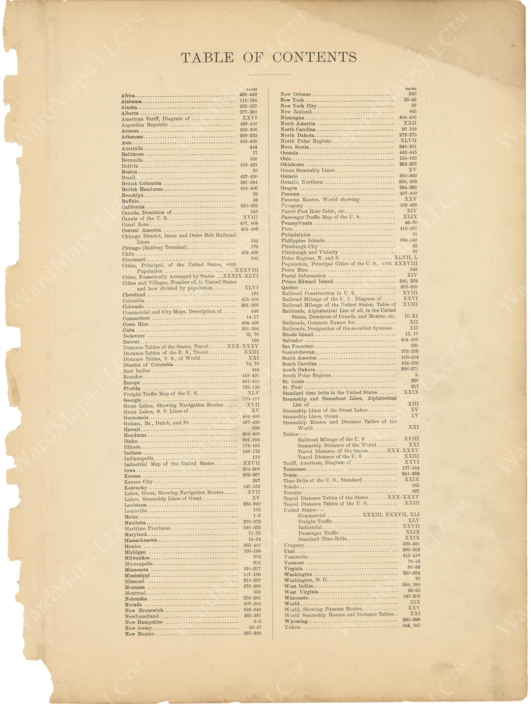 Commercial Atlas of America 1916 Table of Contents