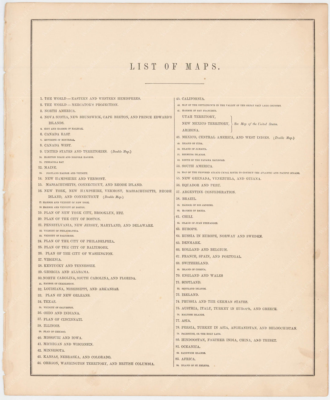 Mitchell's New General Atlas 1864 Table of Contents