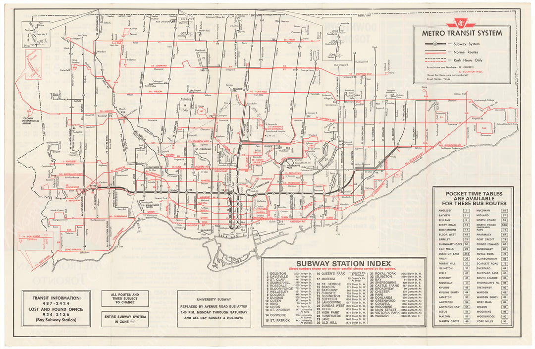 Toronto Transit Commission System Map 1969 June