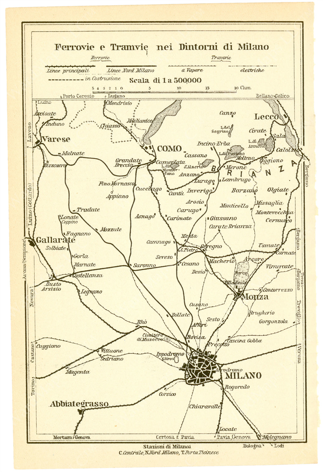 Milan Region, Italy 1913: Railroads and Tram Lines