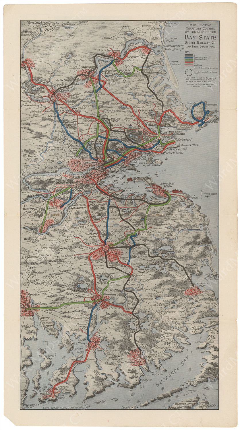 Bay State Street Railway Co. (Massachusetts) System Map 1916