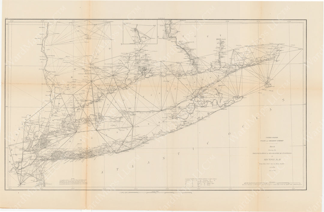 USCS United States Coast 1881: Triangulation and Geographical Positions New York City, NY to Point Judith, RI