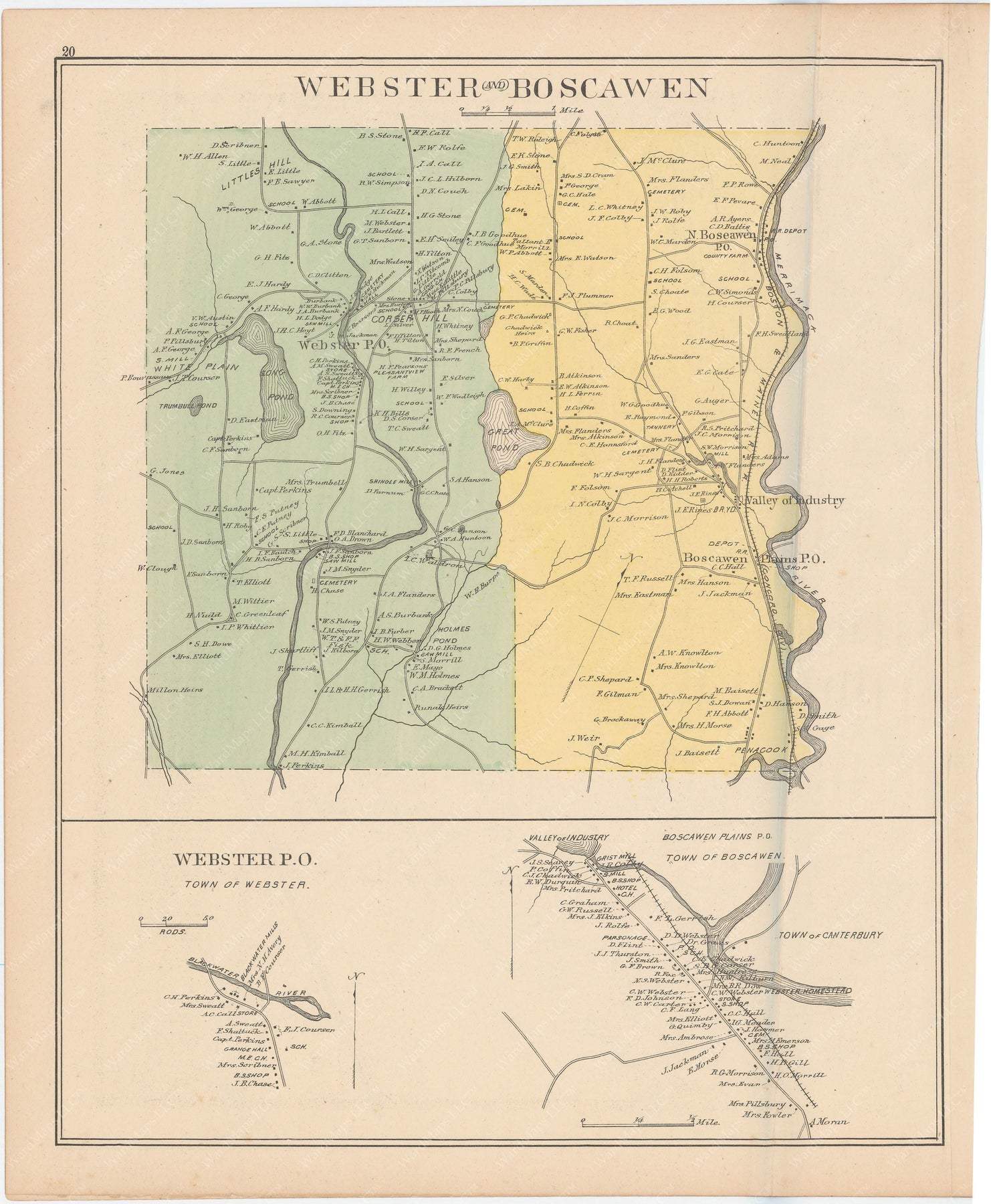 Boscawen and Webster, New Hampshire 1892 – WardMaps LLC