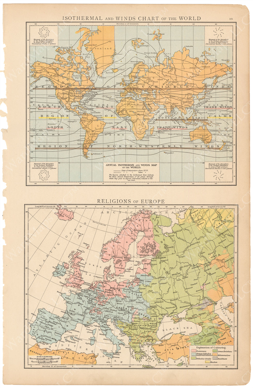 Wind Charts and Religion of Europe 1895