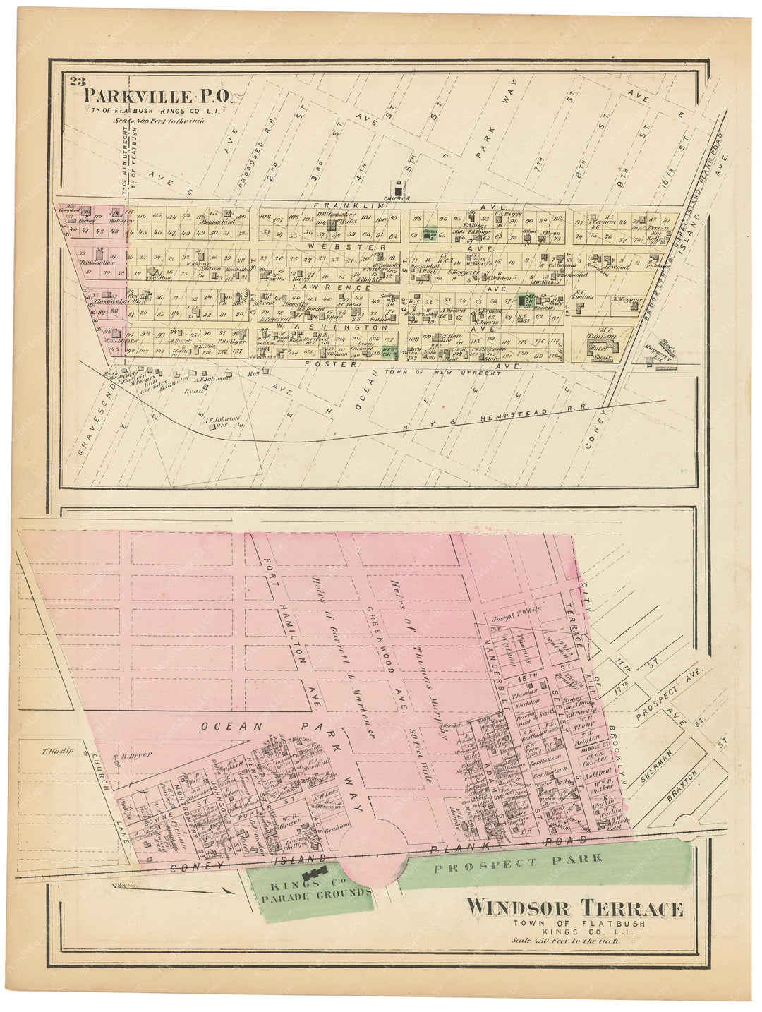 Flatbush: Parkville and Windsor Terrace, New York 1873