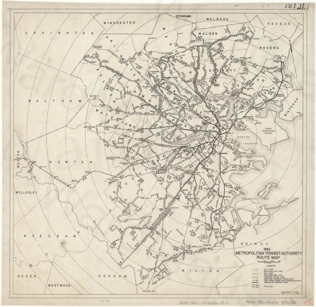 Boston, Massachusetts MTA Route Map 1963